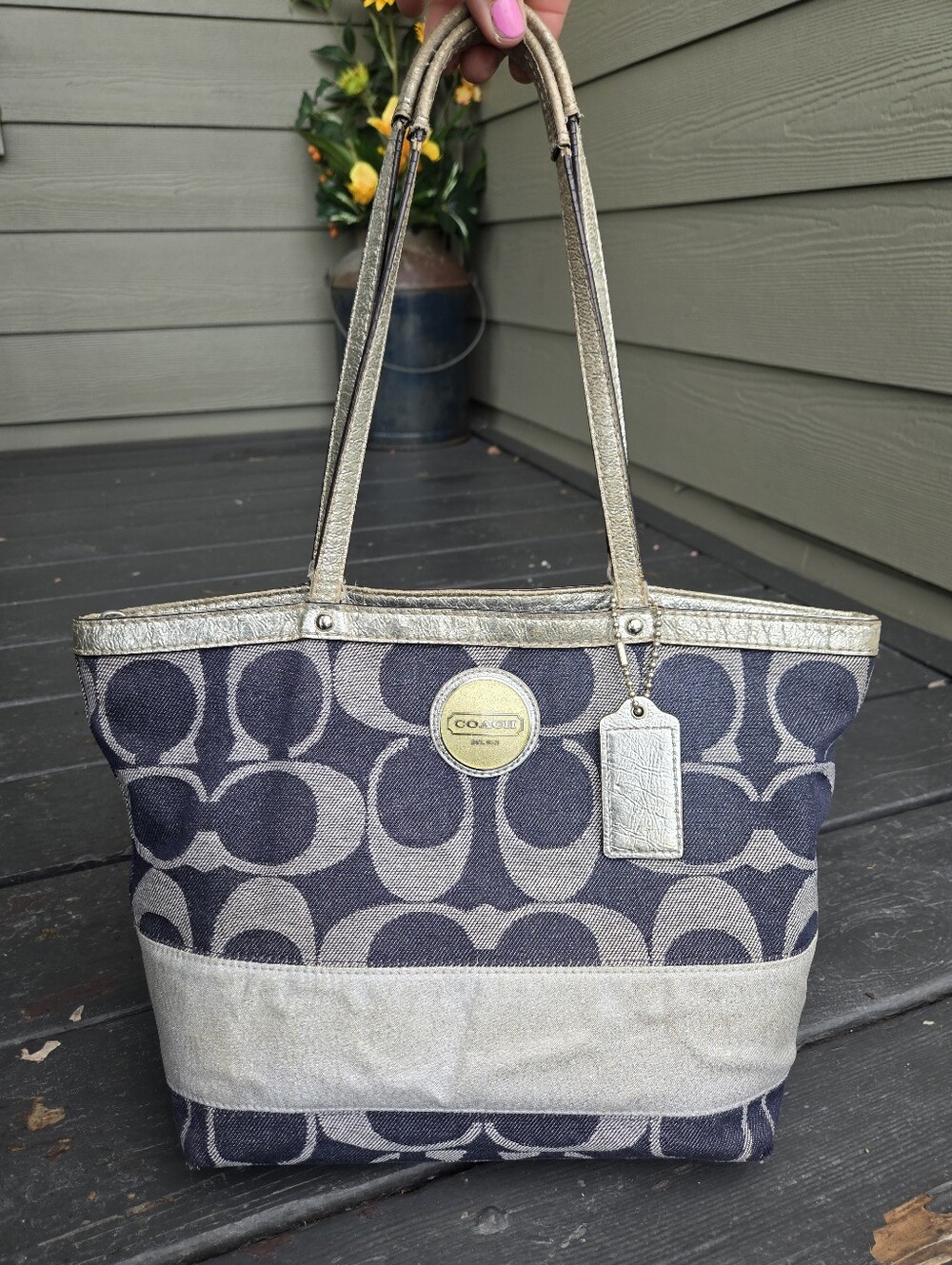 Coach Signature Denim Silver Bag